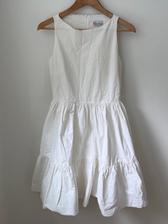 RED Valentino Dresses & Skirts - Red VALENTINO Crisp White Flared Drop-Waist Ruffle Sundress